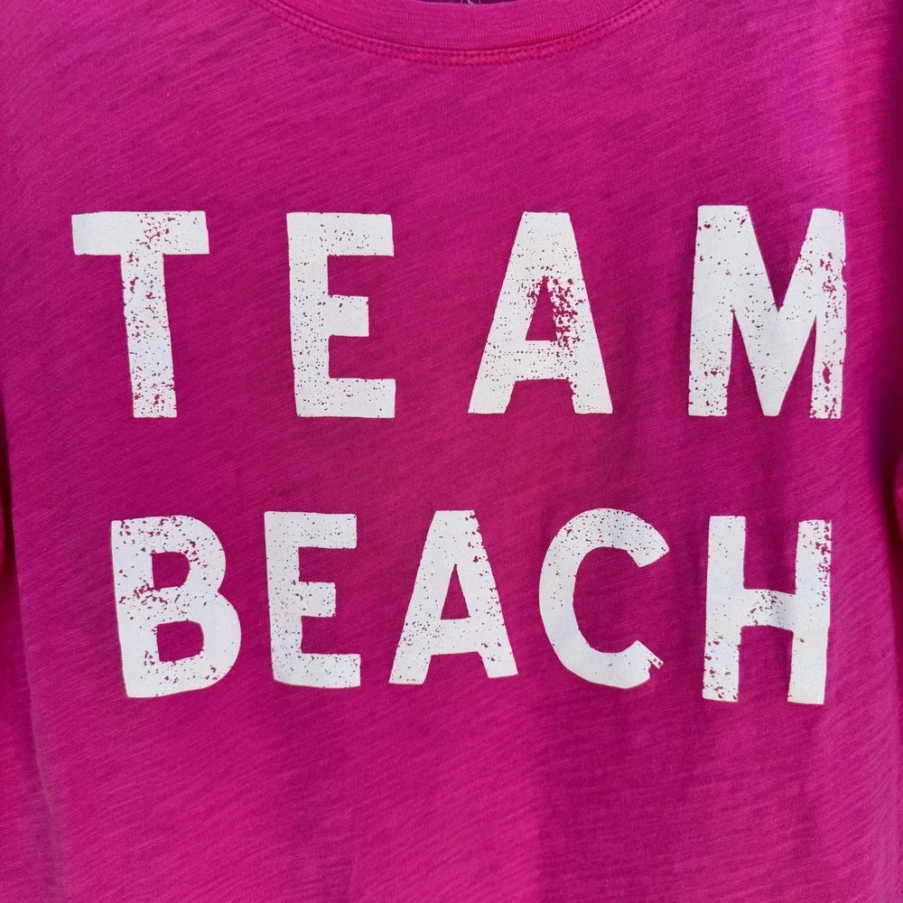 J Crew Team Beach Graphic Shirt Pink Slub Cotton Coastal Barbiecore Womens S